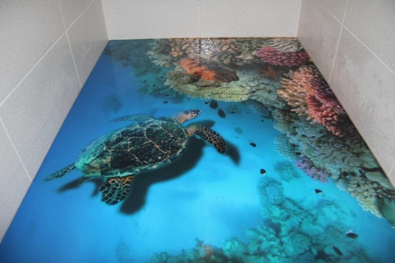 Plancher en vrac avec une image réaliste d'une tortue de mer