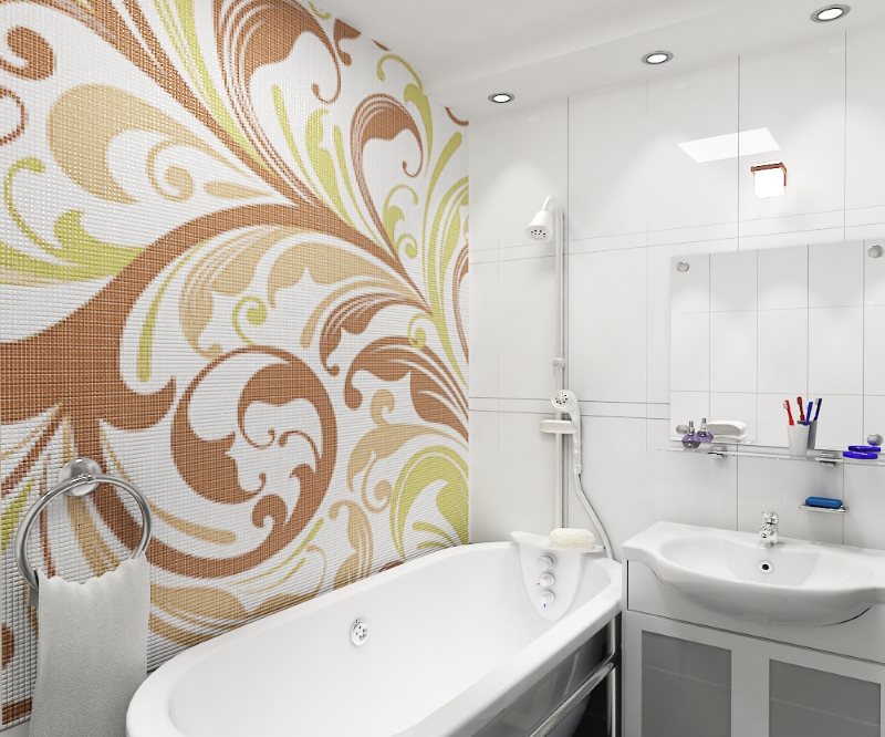 تصميم الحمام مع لوحات الفسيفساء على الحائط