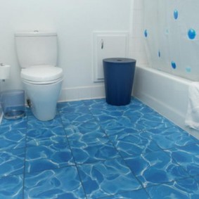 Blue floor in the bathroom interior