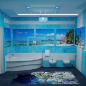 Design bathroom with hanging fixtures