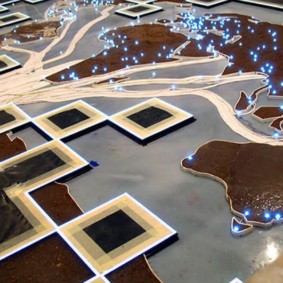 רצפה גורפת עם הדפסת תמונות של מפת העולם