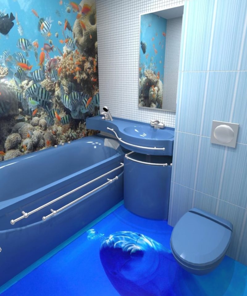 Self-leveling floor with a dolphin in the bathroom