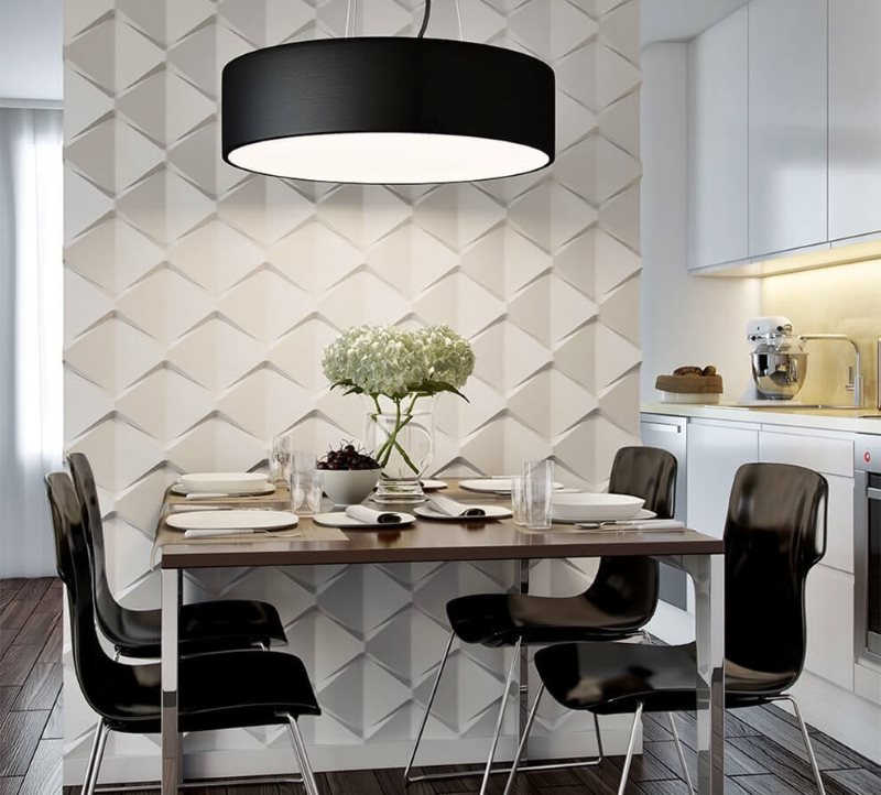 Modern mutfağın iç kısmındaki hacimsel paneller