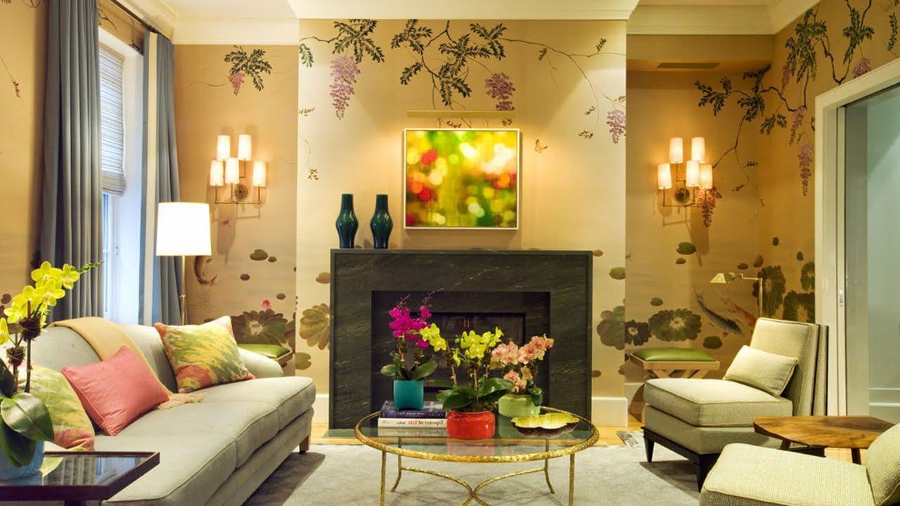 giấy dán tường trong phòng khách với thảm thực vật