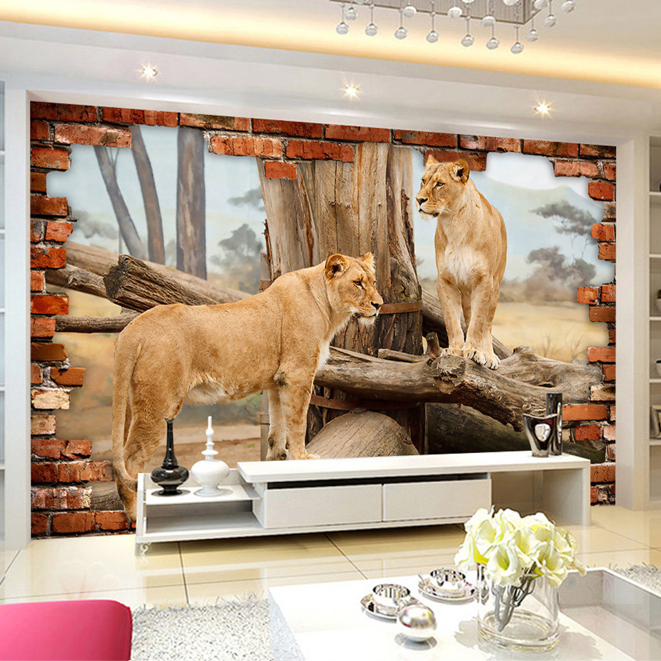 papier peint dans le salon avec des animaux