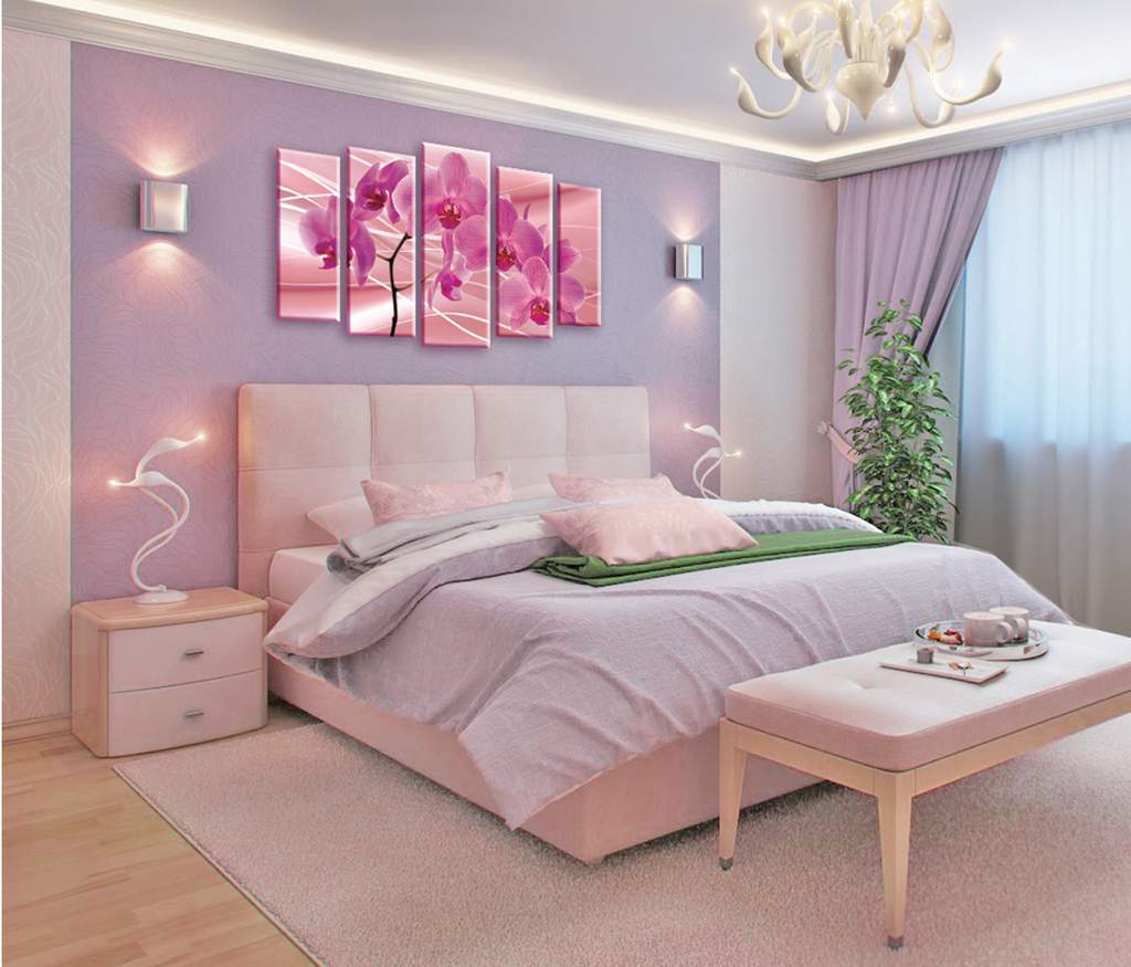 Feng Shui yatak odası iç orkide ile