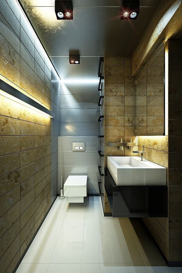 Đèn trần trong nhà vệ sinh theo phong cách hiện đại.