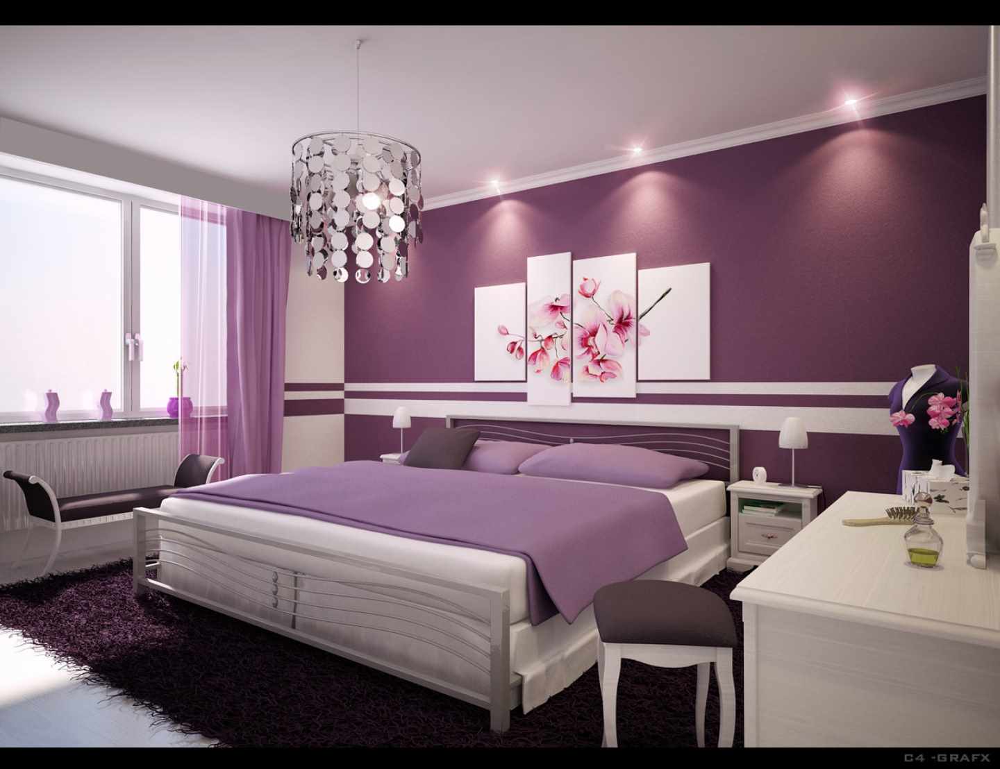 papier peint lilas dans la chambre