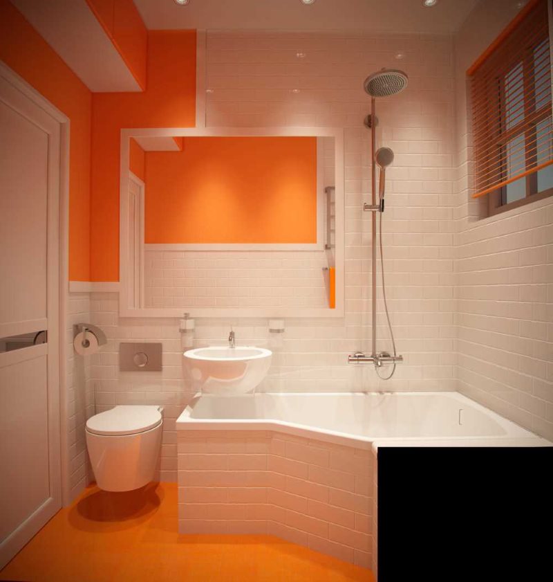 Наранџаста боја у унутрашњости компактног купатила