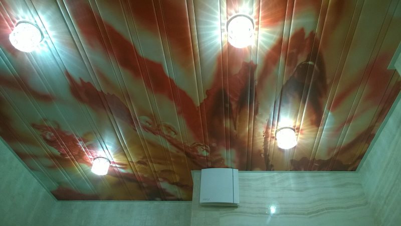 سقف شرائحي مع طباعة صور واقعية على سقف الحمام