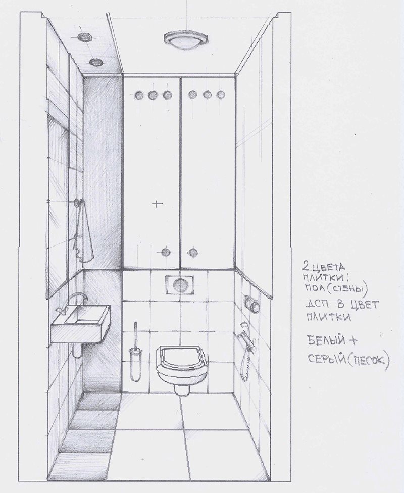 Freehand sketch of the interior of the toilet