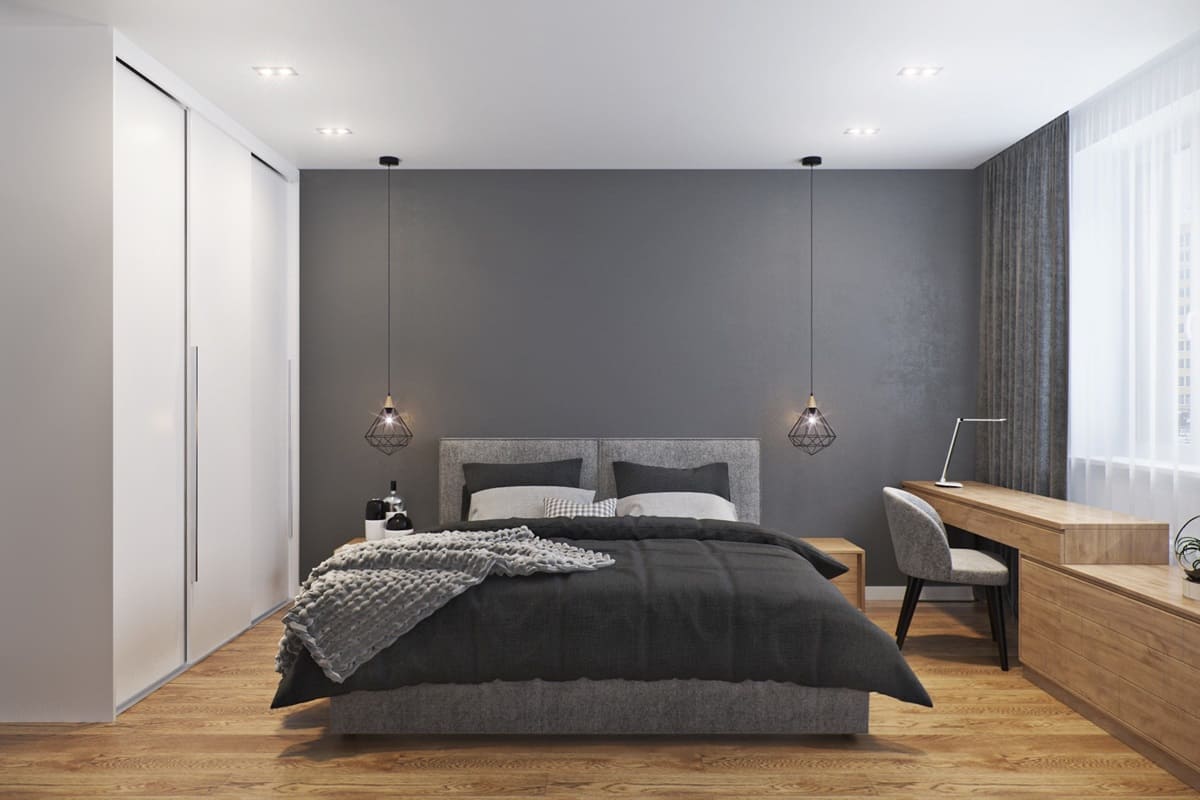 minimalist bedroom with wardrobe