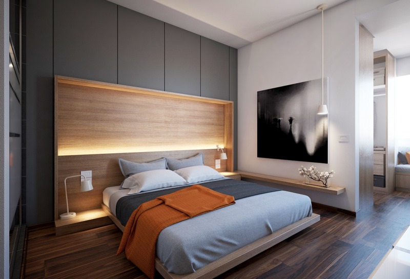 yatak odası tasarımı yatağın üzerinde dolap
