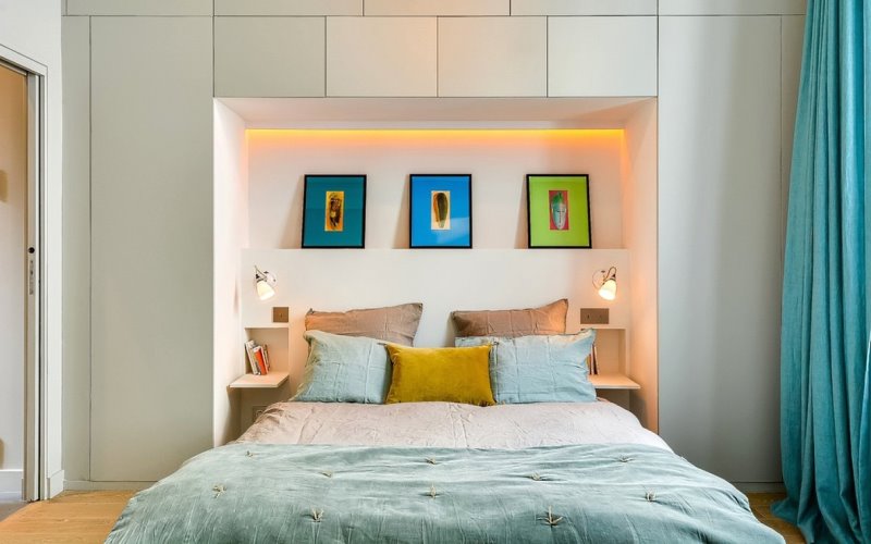 yatak odasında yatak üzerinde dolap tasarım türleri