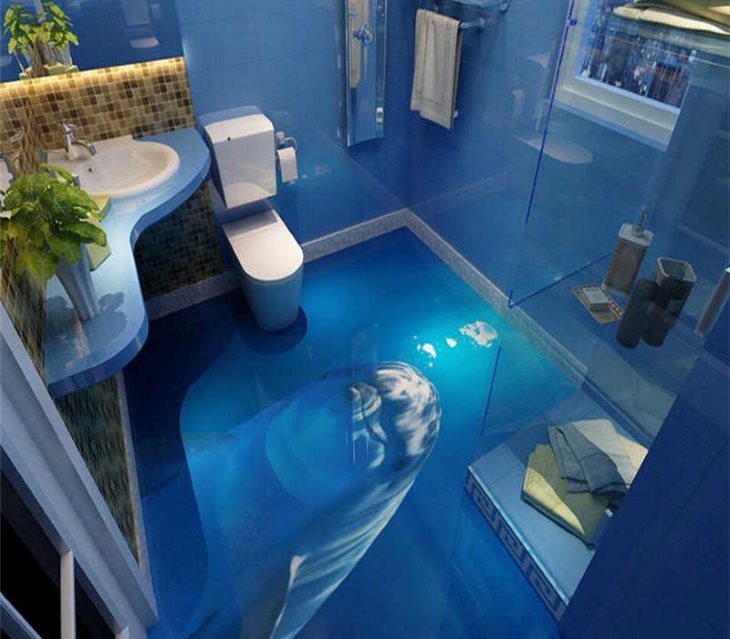 Plancher de salle de bain carré bleu