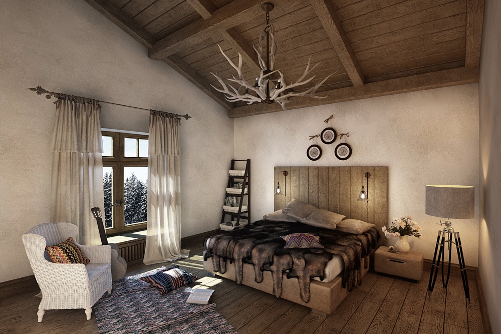 dağ evi tarzı yatak odası iç tasarım