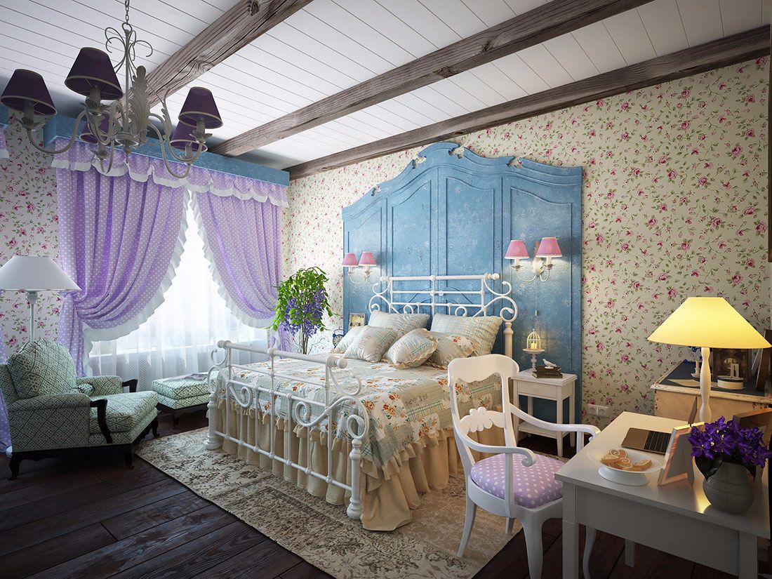 Provence tarzı yatak odası fotoğraf iç