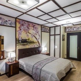 תמונה בעיצוב חדר שינה בסגנון יפני