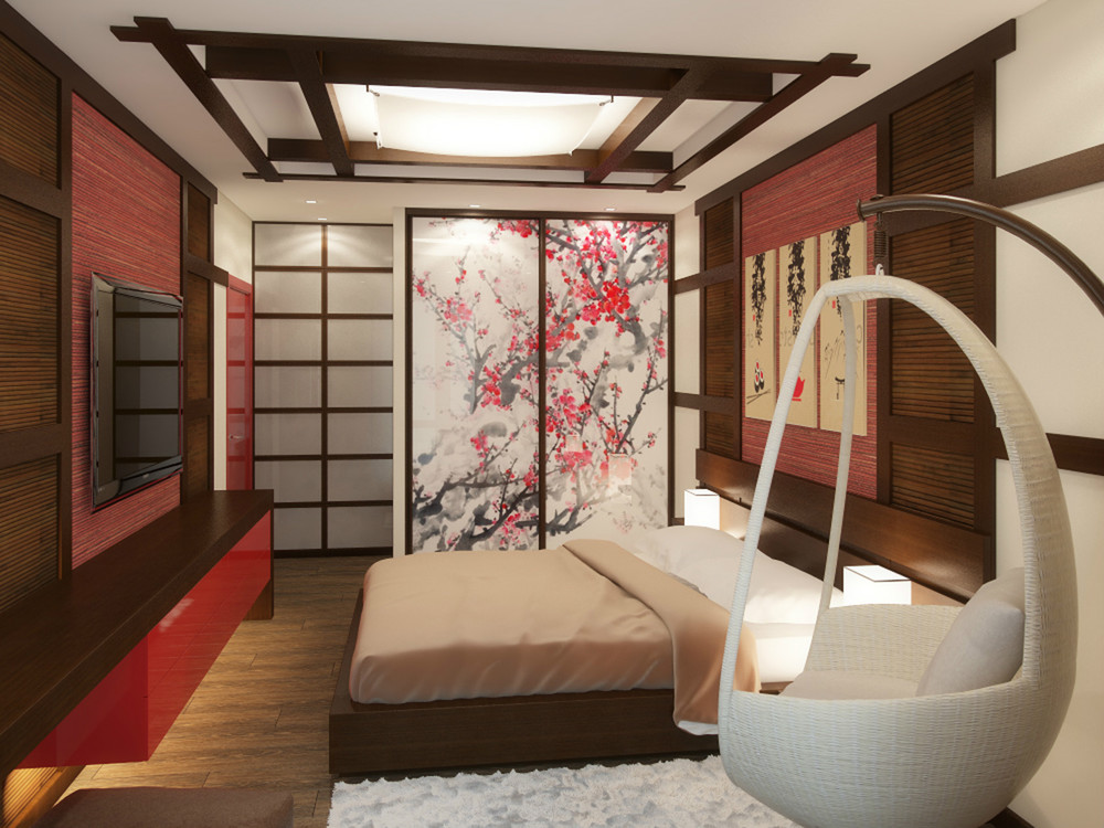 Japāņu stila guļamistabas foto rotājums