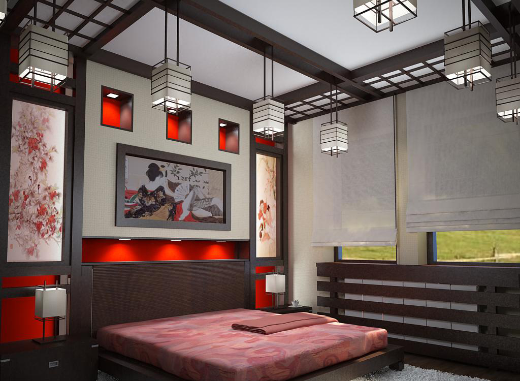 Japāņu stila guļamistabas dekoru idejas