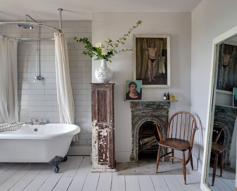 Old things in a shabby chic style bathroom interior