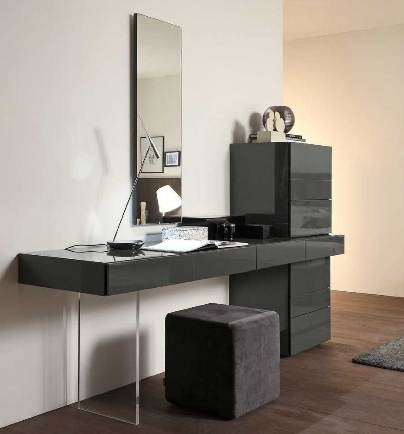 שולחן איפור עם משטחים שחורים לחדר השינה בסגנון מודרני