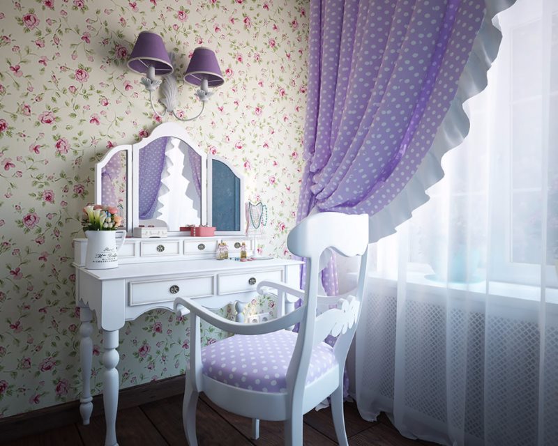 Kadın yatak odası için beyaz rustik masa