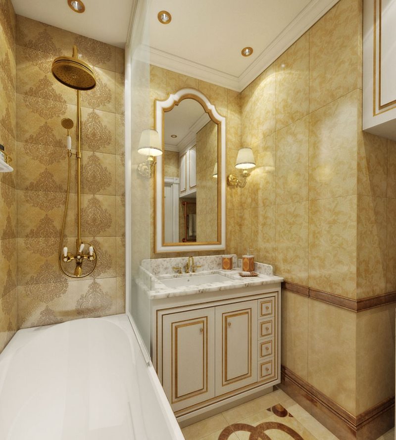 Nelielas vannas istabas interjers klasiskā stilā