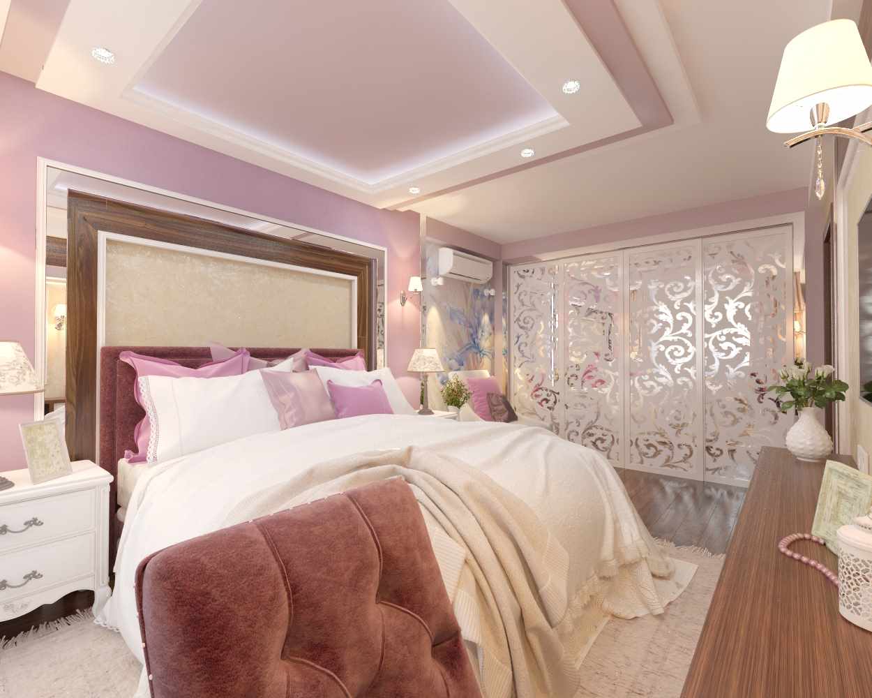 lila yatak odası tasarım seçeneği