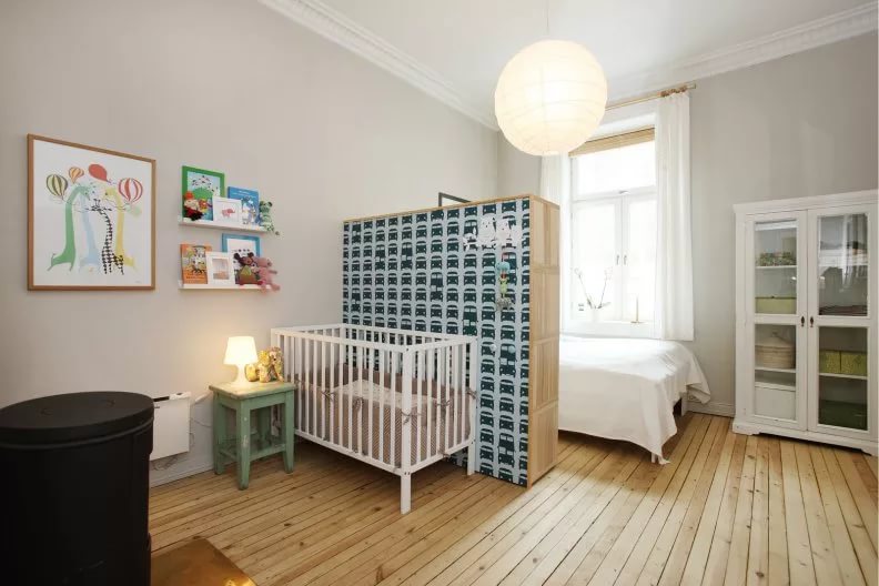 tek odalı tasarım fotoğrafında yatak odası ve çocuk odası