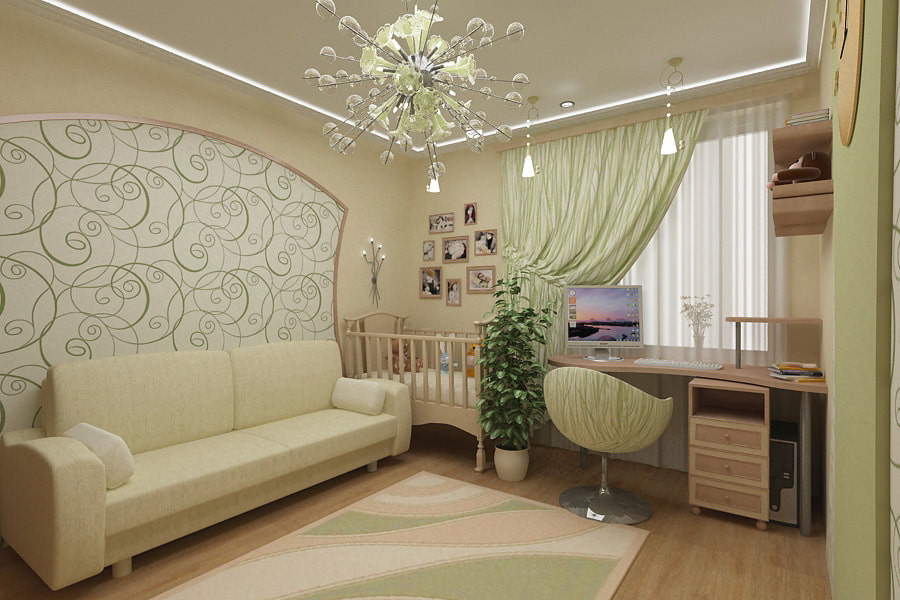 design of the living room combined with the nursery
