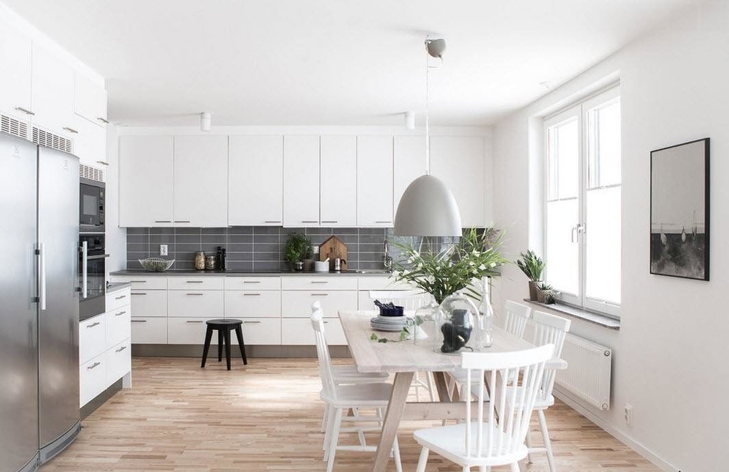 مطبخ غرفة الطعام تصميم أبيض مع الرمادي
