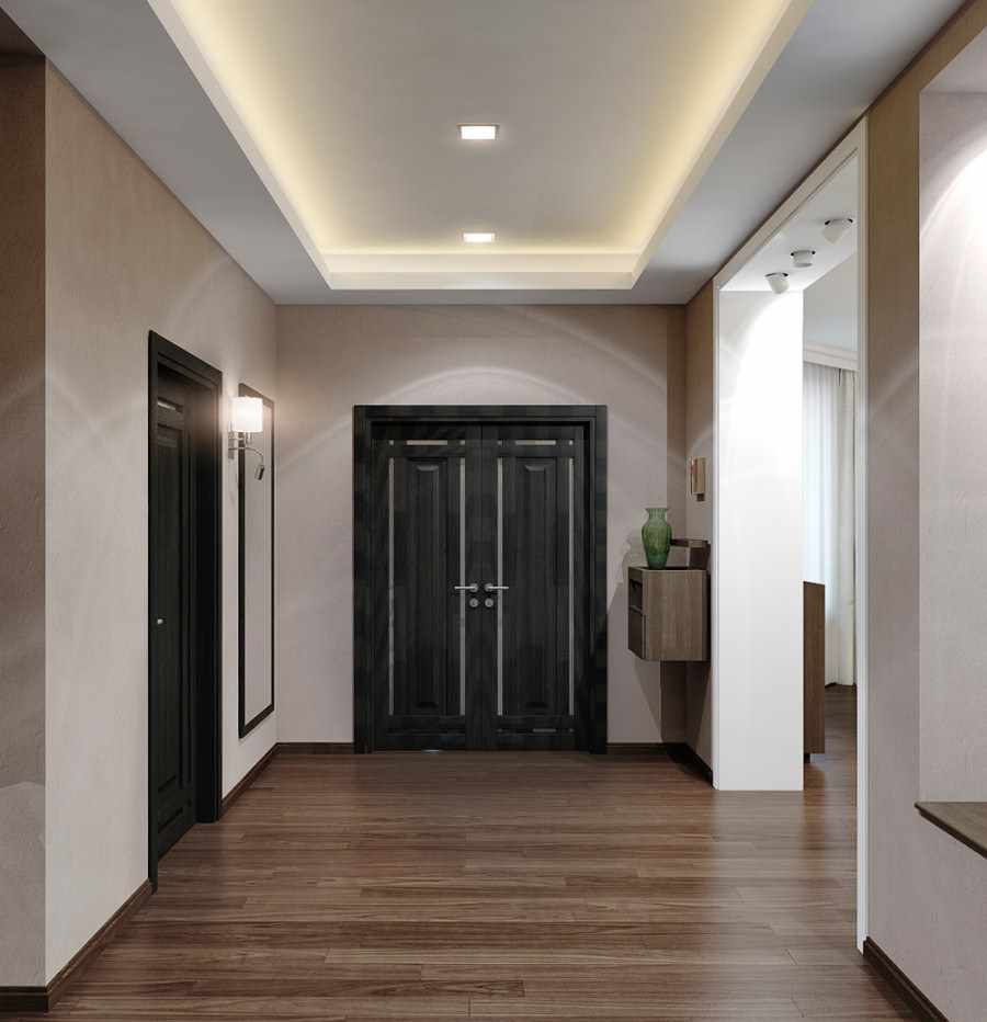 Özel bir evde büyük bir koridor tasarımı