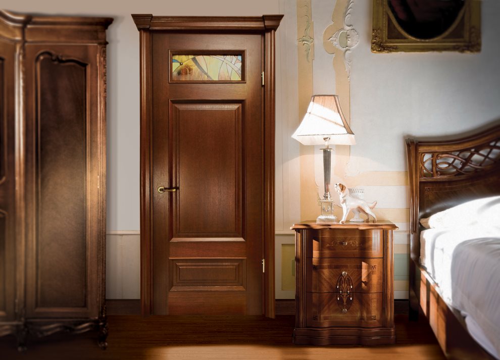 Brown door in the classic bedroom