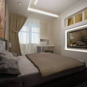 TV'li yatak odasında iki seviyeli tavan