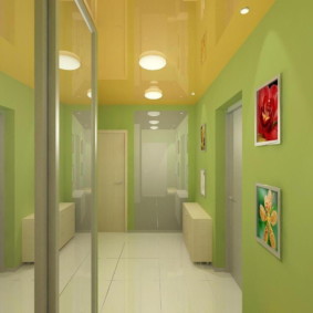 Green walls in a narrow corridor