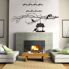 photo wallpaper in the living room interior photo