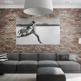 tường gạch trong ý tưởng trang trí phòng khách