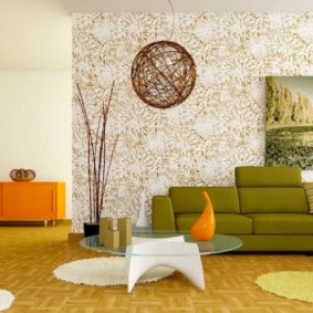kết hợp giấy dán tường trong ý tưởng phòng khách