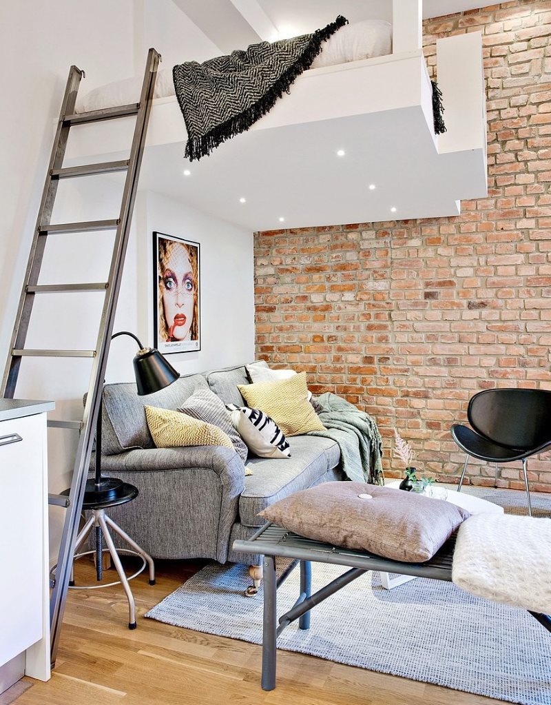 Ladder in the apartment with a mezzanine