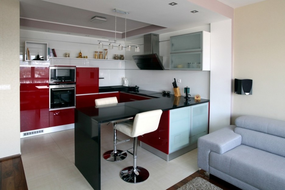 küçük mutfak oturma odası tasarım fotoğraf