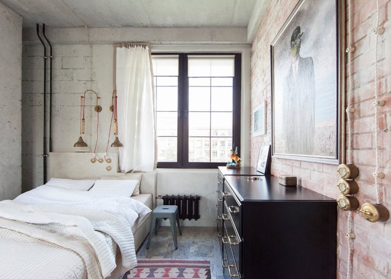 עיצוב חדר שינה קטן עם אלמנטים של לופט