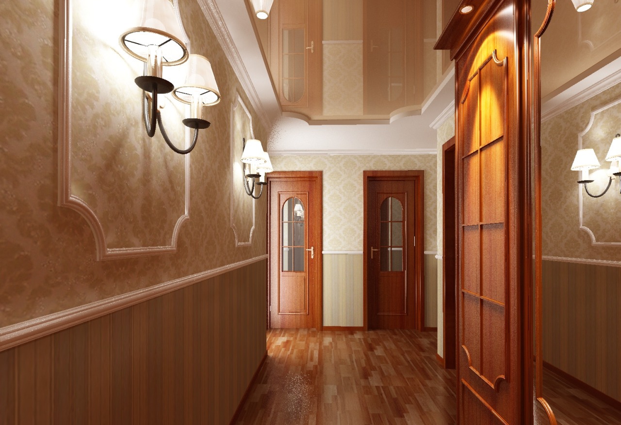 koridor fotoğraf tasarımında gergi tavan
