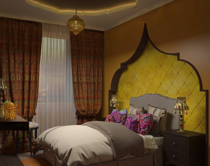 Oryantal tarzda dekor niş yatak odası