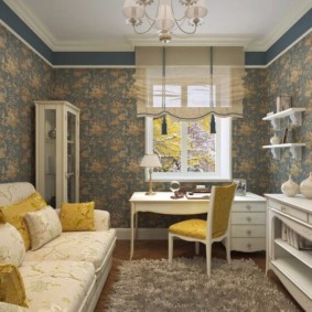 Living room interior with wallpaper on the wall