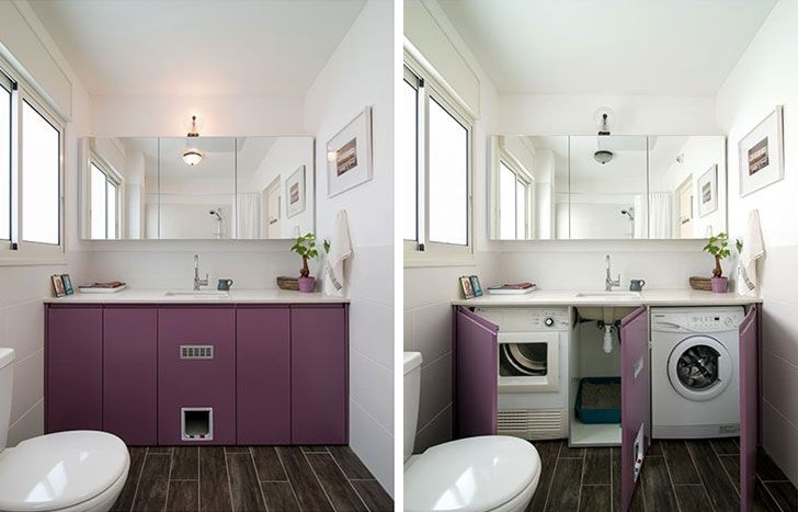 Armoire à portes violettes pour une machine à laver
