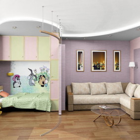combination of living room and children's decor