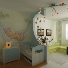 dzīvojamās istabas un bērnu foto interjera kombinācija