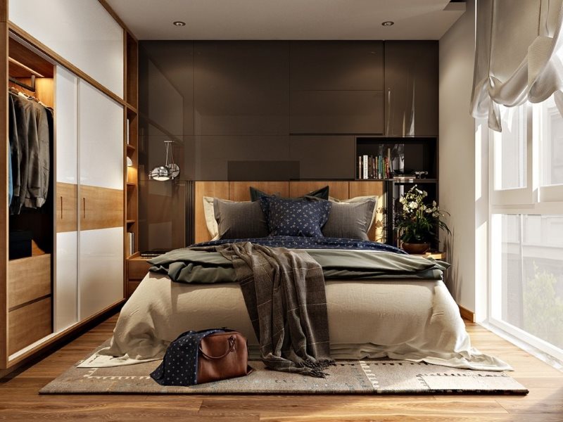 Modern bir tarzda 3 x 3 m yatak odası tasarımı