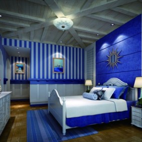 chambre dans un décor photo bleu